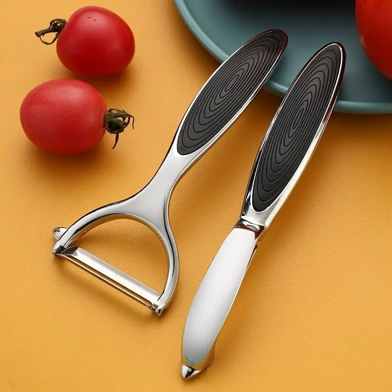 2Pcs Stainless Steel Fruit Vegetable Peeler Set, Sharp Peeling Knife with Non-slip Textured Handle, Multi-function Kitchen Tool for Potato, Apple, Cucumber and More, Fruit Veggie Peeler