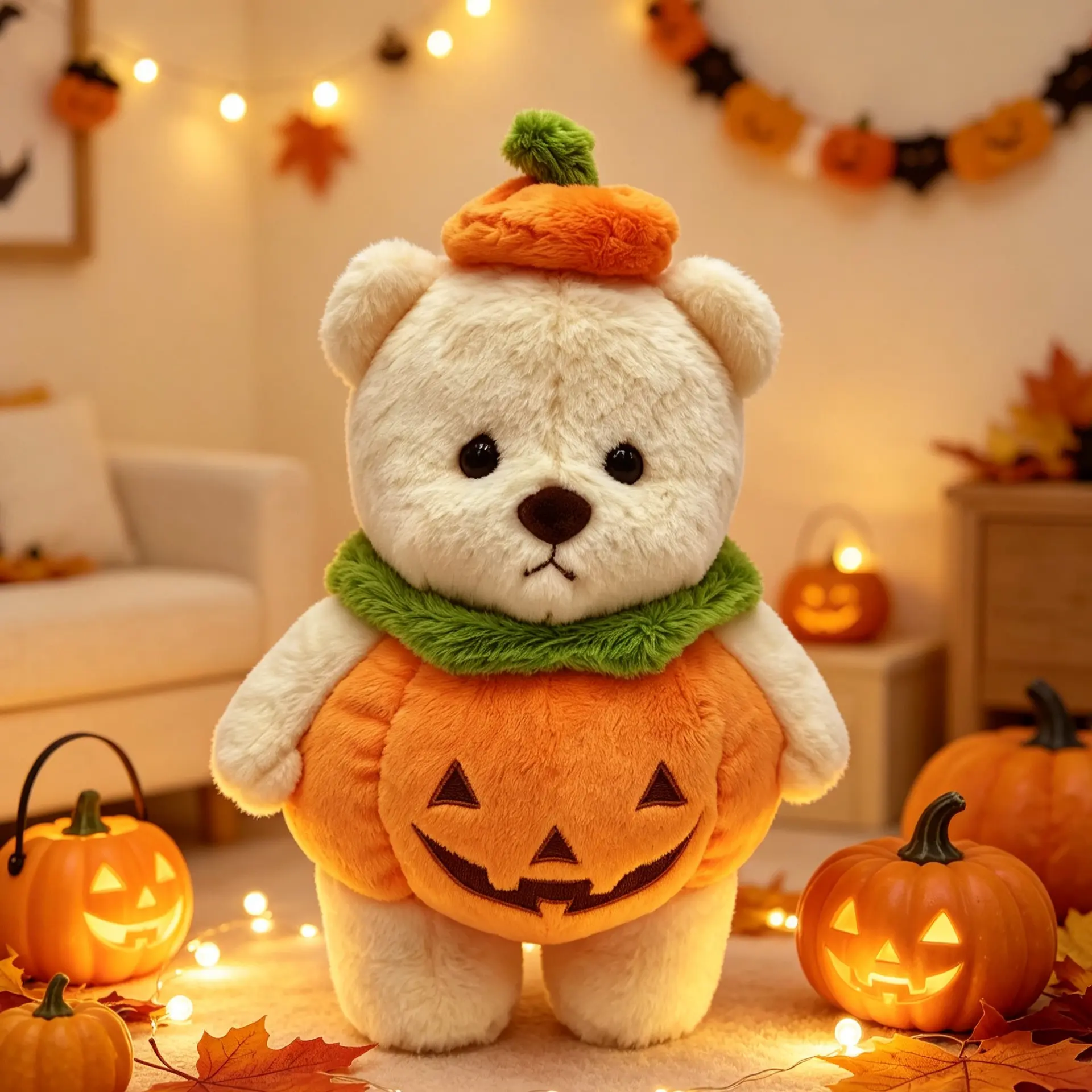 Cute Pumpkin Bear Plush Toy, Soft Fluffy Bear Doll, Halloween Home Decor, Birthday Gift, Festive Holiday Present