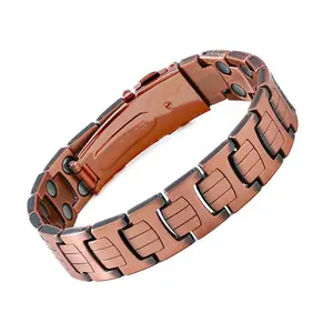 Men's Pure Copper Magnetic Bracelet with 3X Ultra Strength Magnets - Hypoallergenic, Solid Design with Adjustable Folding Clasp - Perfect Gift, Wristband Brazaletes, Adjustment Tool