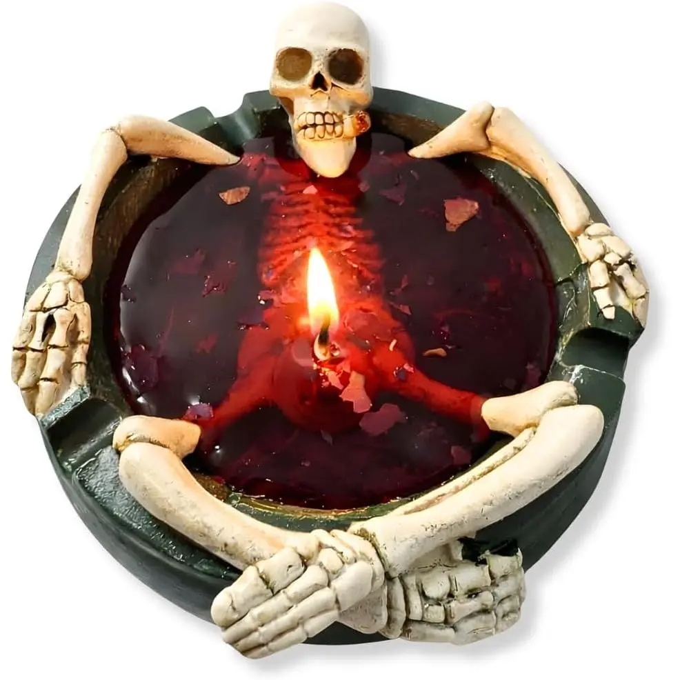 Skeleton Halloween Scented Candle, 13.5oz (385g) Spooky Decorative Skull Bowl Candle, Soy Wax Blend with Cotton Wick, Gothic Halloween Home Decor Centerpiece – Paris Reverse Scent
