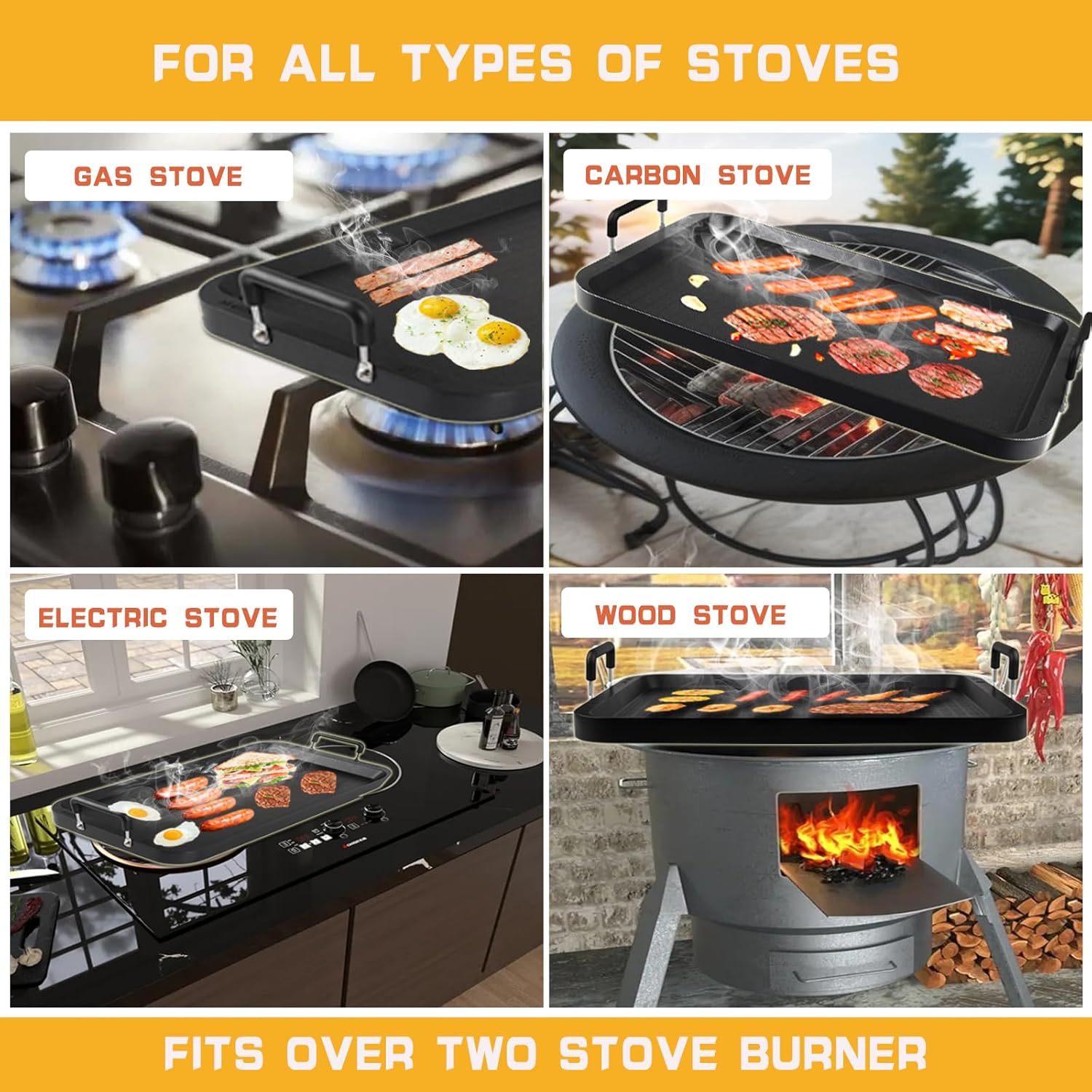 Non-Stick Stove Top Flat Griddle, Warp-Resistant Double Burner Griddle Pan for Glass and Gas Stove, for Breakfast and Camping Indoor or Outdoor Size 17" x 10.5" Non-Stick Stove Top Flat Griddle, Warp-Resistant Double Burner Griddle Pan for Glass and Gas Stove, for Breakfast and Camping Indoor or Outdoor Size 17" x 10.5"