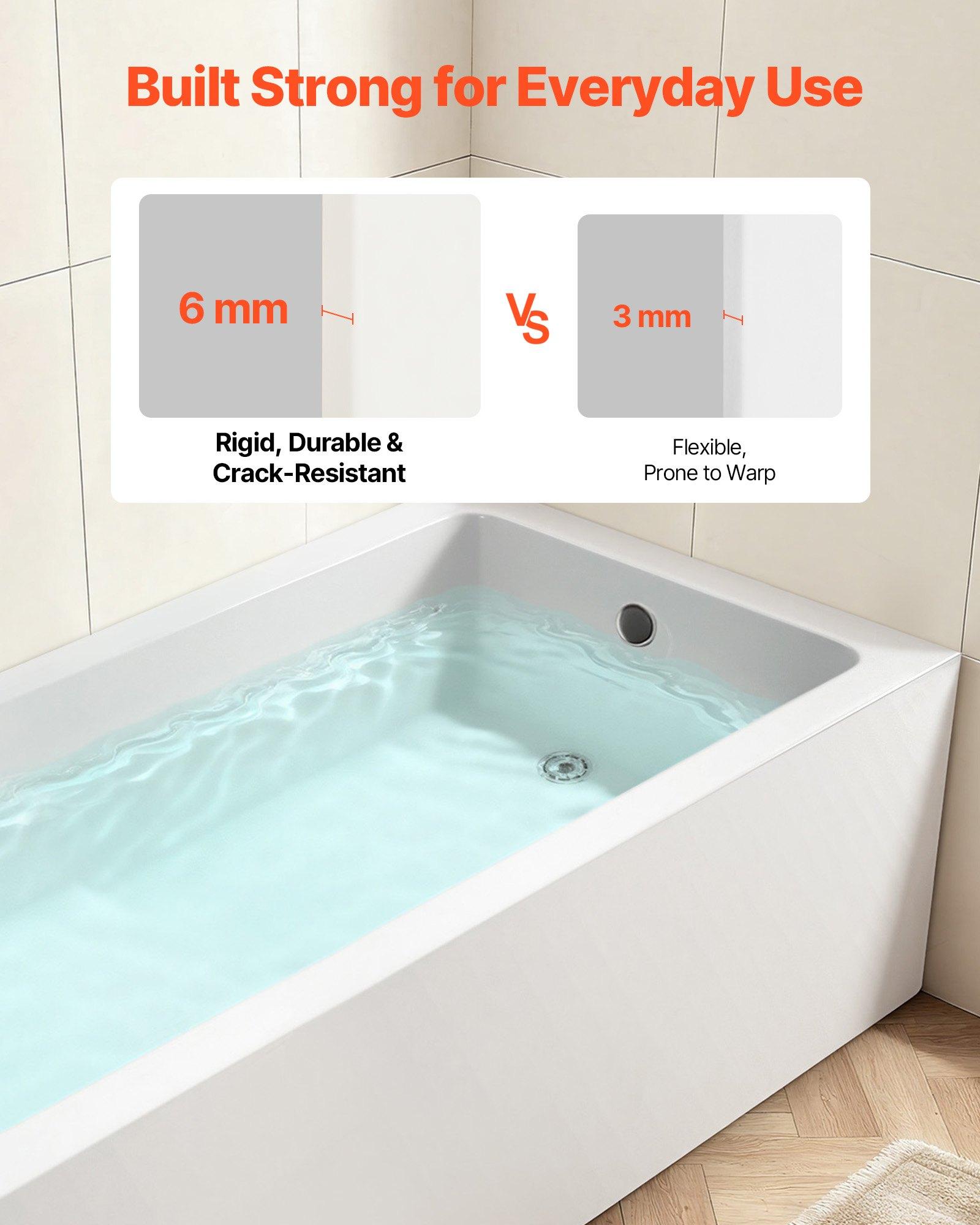 VEVOR Alcove Bathtub, 71.9" x 32" Contemporary Alcove Acrylic Bathtub, Soaking Bath Tub with Right Hand Drain & Overflow Hole, Large Rectangular Deep Soak Tub for Bathroom with Integral Flange, White