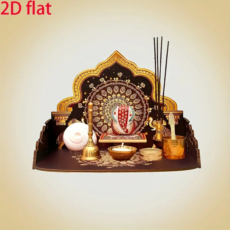 1 Set Multifunctional Wooden Elephant Temple Wall Hanging Decoration Home Office Modern Floating Shelf Desktop Organizer Minimalist Unique Wall Art Decor