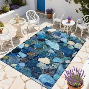 Local Delivery 5'x7' Soft  Plush Mixed Blue Stone Fragment Boho For Living Room Bedroom Nursery Farmhouse Runner Rug