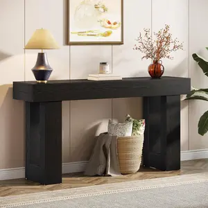 LITTLE TREE Black Farmhouse Console Table, 63-Inch Long Wooden Narrow Entryway Sofa Table Behind The Couch, Multi-Use Furniture For Entrance, Hallway And Living Room