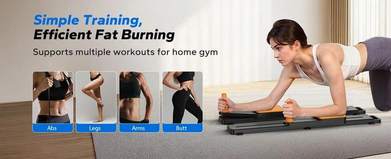 Multi-functional Ab Exercise Board, Foldable Home Pilates Reformer with Knee Mat, Timer and Resistance Bands, Abs Workout Equipment for Abdominal & Core Strength Training