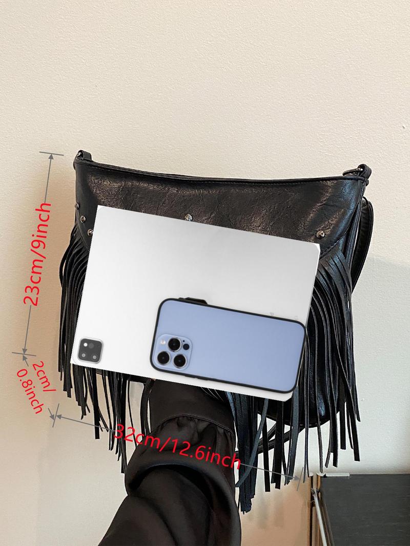 Women's Street Style Vintage Cross Design Crossbody Bag, Chic Crossbody Purse, Trendy Tassel Design Plain Color Crossbody Bag, Chic All-match Crossbody Bag for Daily & Work Use, Vintage Shoulder Bag