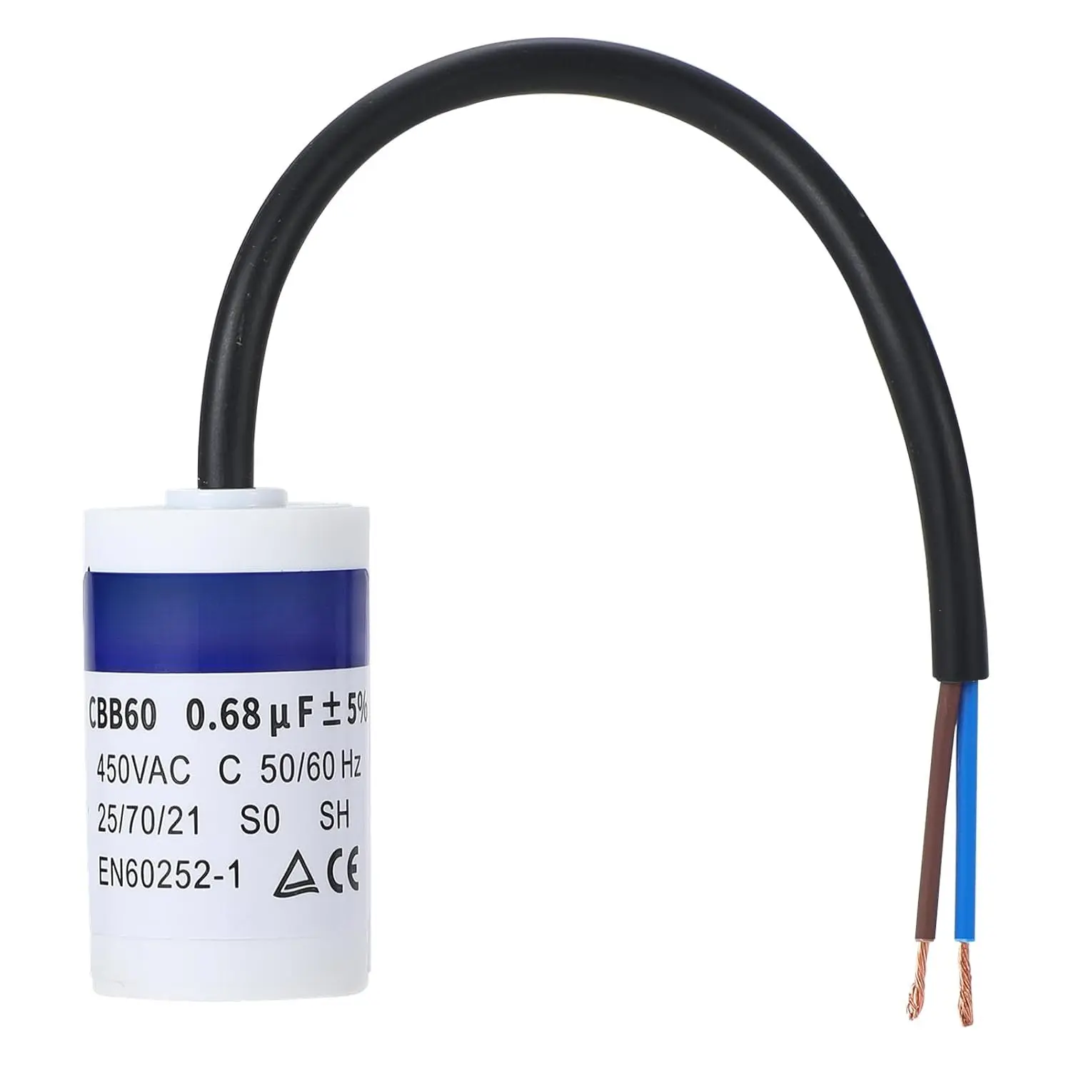 CBB60 Capacitor 0.68uF 450V AC Run Capacitors 450VAC 0.68 µF MFD SH Start  Capacitor 50/60Hz ±5% 30x51MM with Wire for Air Compressor