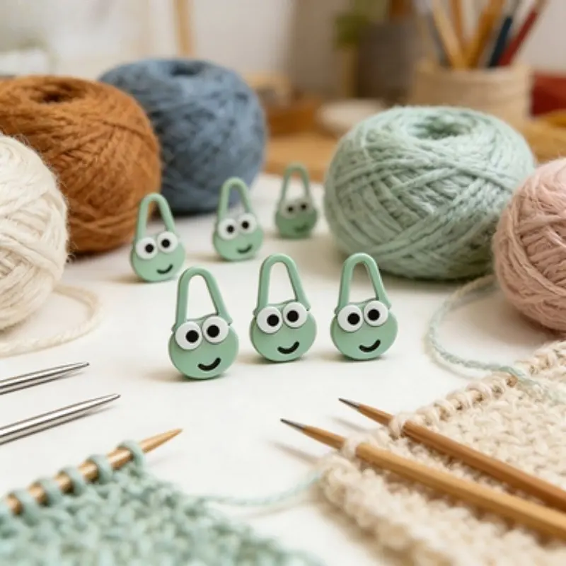 12pcs Cartoon Frog Markers, Cute Large Eye Design Anti-Lose Pins, Knitting Marker Tools, Universal Positioning Pins for Sweaters and Yarn, Accessories