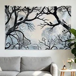 Black Forest Bird Silhouette Wall tapestry,Large size Printed Horizontal Tapestry blanket,Polyester Fabric Wall Hanging for living room,bedroom,No Installation Required,Indoor,Outdoor,Gift for Family and Friends