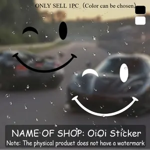 1PC Cute Smile Logo Sticker, Car Decals, Stick on car windows, black & white smiley face decor with playful vibe, car owners can use as lively decoration