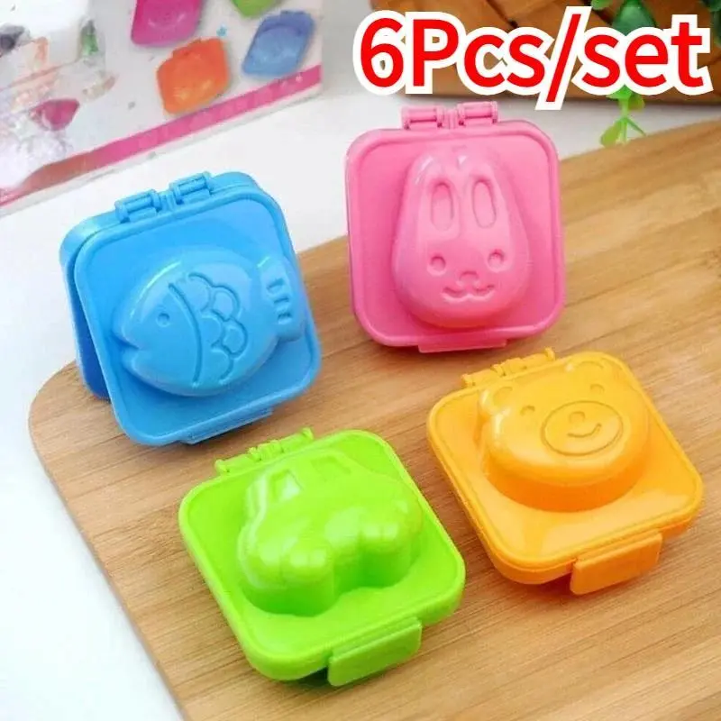 6Pcs/set Cartoon Cute Boil Egg Molds Fish Car Heart Rabbit Shape Egg Sushi Rice Mold Random Color