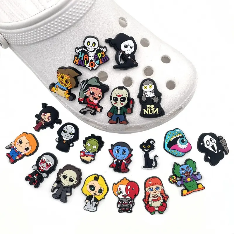 20-Piece Multicolor Halloween Shoe Charms – Dark Horror-Themed Decorative Buckles for Clog-Style Shoes and Birthday Gifts