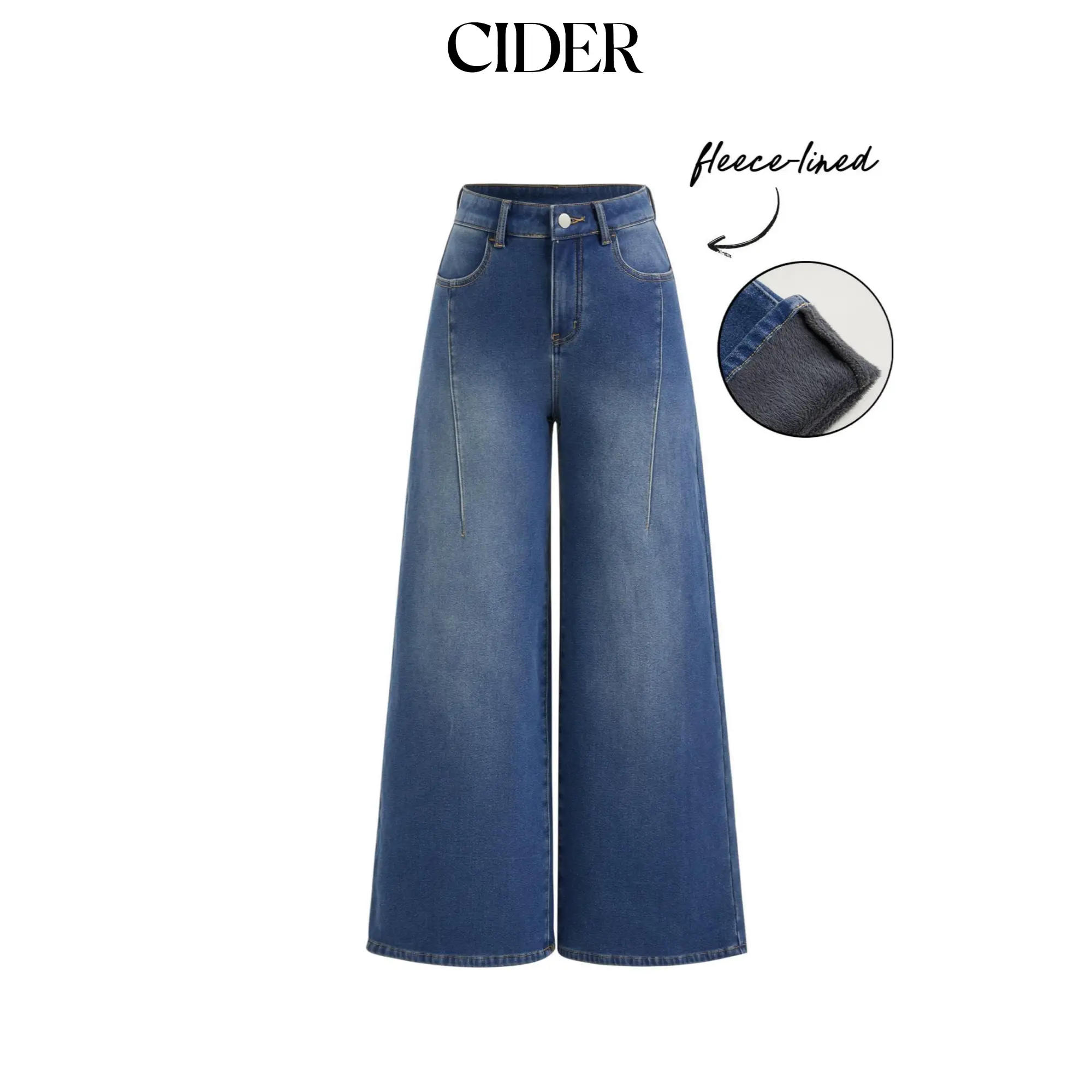 Cider High Stretch Cider Denim Fleece-lined High Rise Wide Leg Jeans