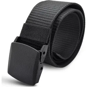 Mens Nylon Belt with Plastic Buckle, Work Web Belt  Men, Casual Adjustable Military Canvas Belts, TSA Approved - Nickel Free - Non Metal Airport friendly, TSA Plastic Belts  Men Black