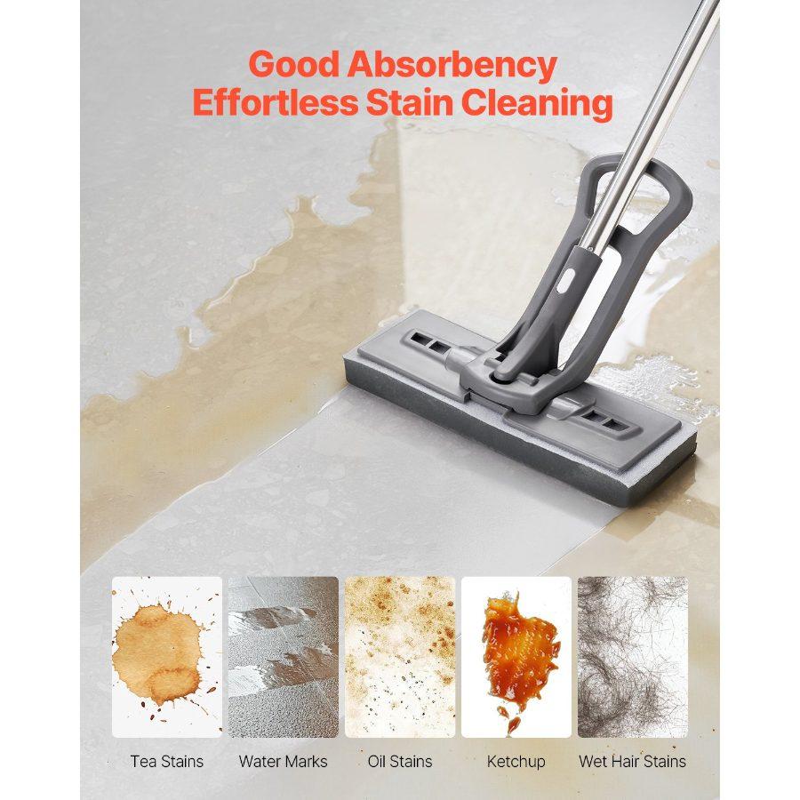 VEVOR Sponge Mop Replacement, 2-Piece, High Density Wider PU Sponge Mop Head Replacement with Hook Loop, High Absorbency Head Replacement for VEVOR DS1362 Sponge Mop, Fit for Various Floors