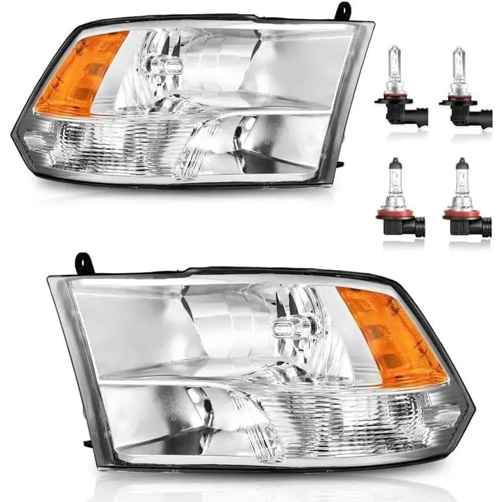 LED Headlight Pair Set, Waterproof OE-Matched Replacement for 2009-2018 Dodge Ram 1500, 2010-2018 Ram Trucks 2500 3500, High/Low Beam Bulbs, Driver & Passenger Side (Only Fits Quad-Hole Single Headlight)