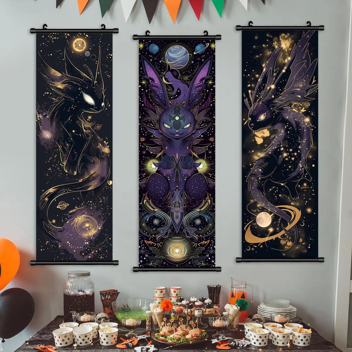 Cartoon Dragon Pattern Wall Art, 3 Counts/set Colorful Hanging Banner, Fun Canvas Decoration, Game Room Decoration, Exquisite Mural, Perfect Living Room Decor, Ornaments