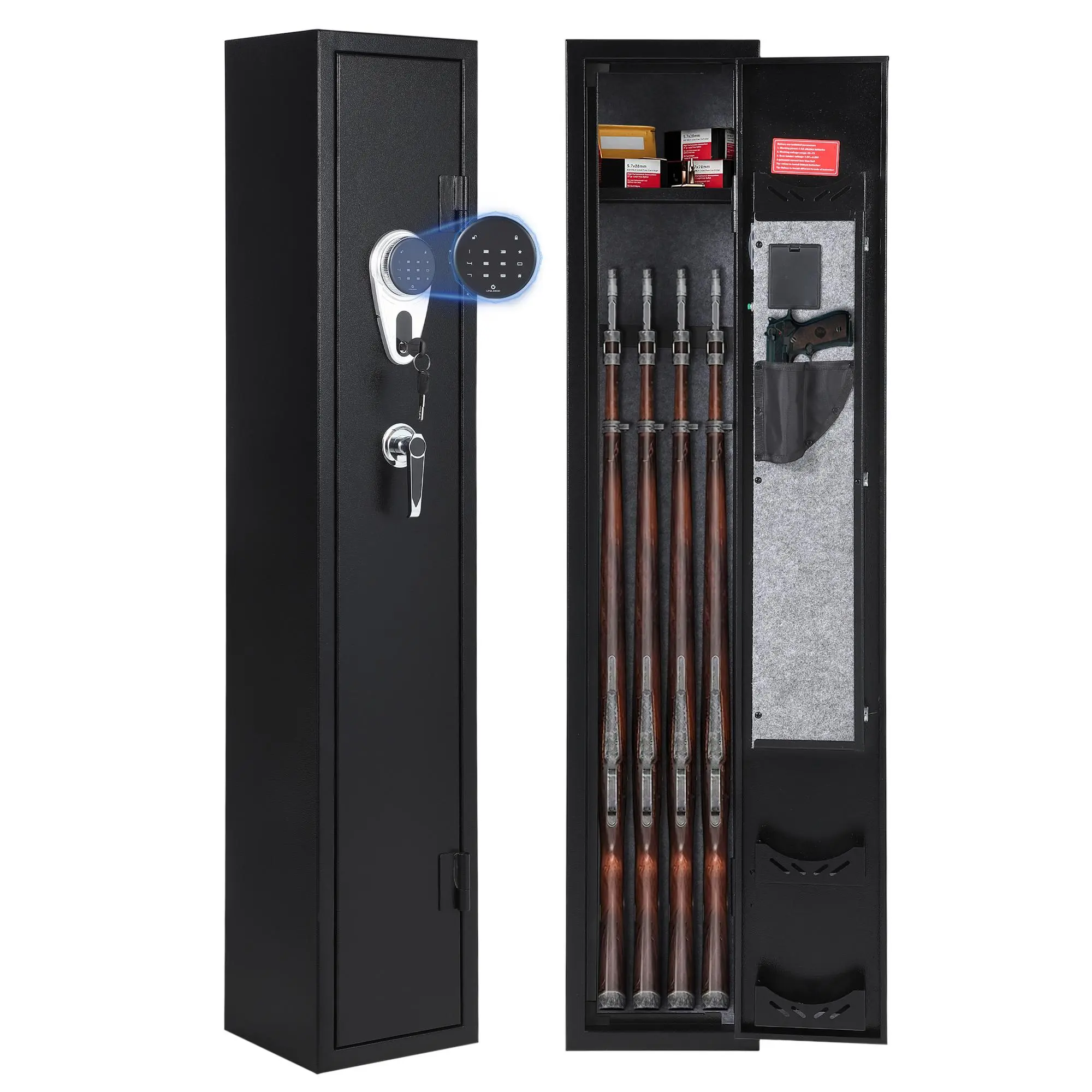 Heavy Duty Digital Lock Rifle Storage Cabinet - 4-Blaster Safe for Rifles & Pistols, Large Home Secure Organizer Locker with Adjustable Rack & Shelf