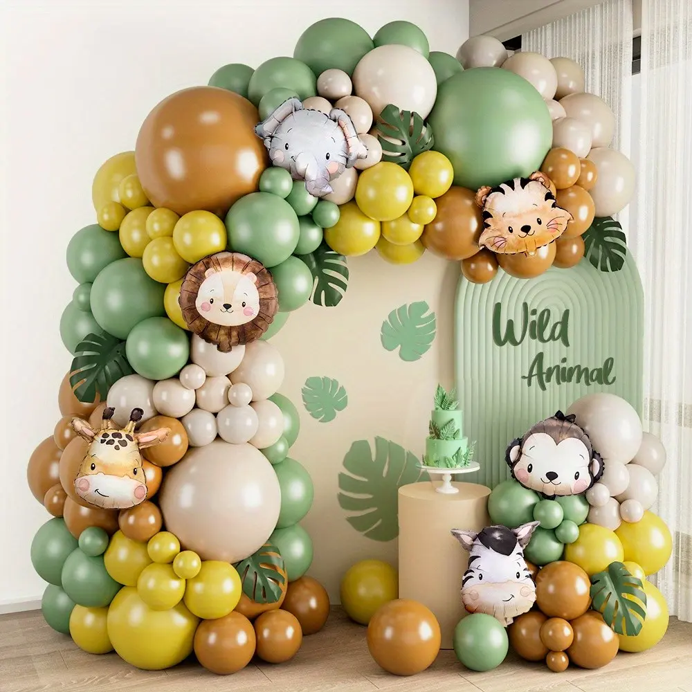 122 Piece Cartoon Animal Head Balloon Set, Sage, Ginger, Coffee Color, Forest Theme Party Decor, Wedding, Bridal Shower, Balloon Garland