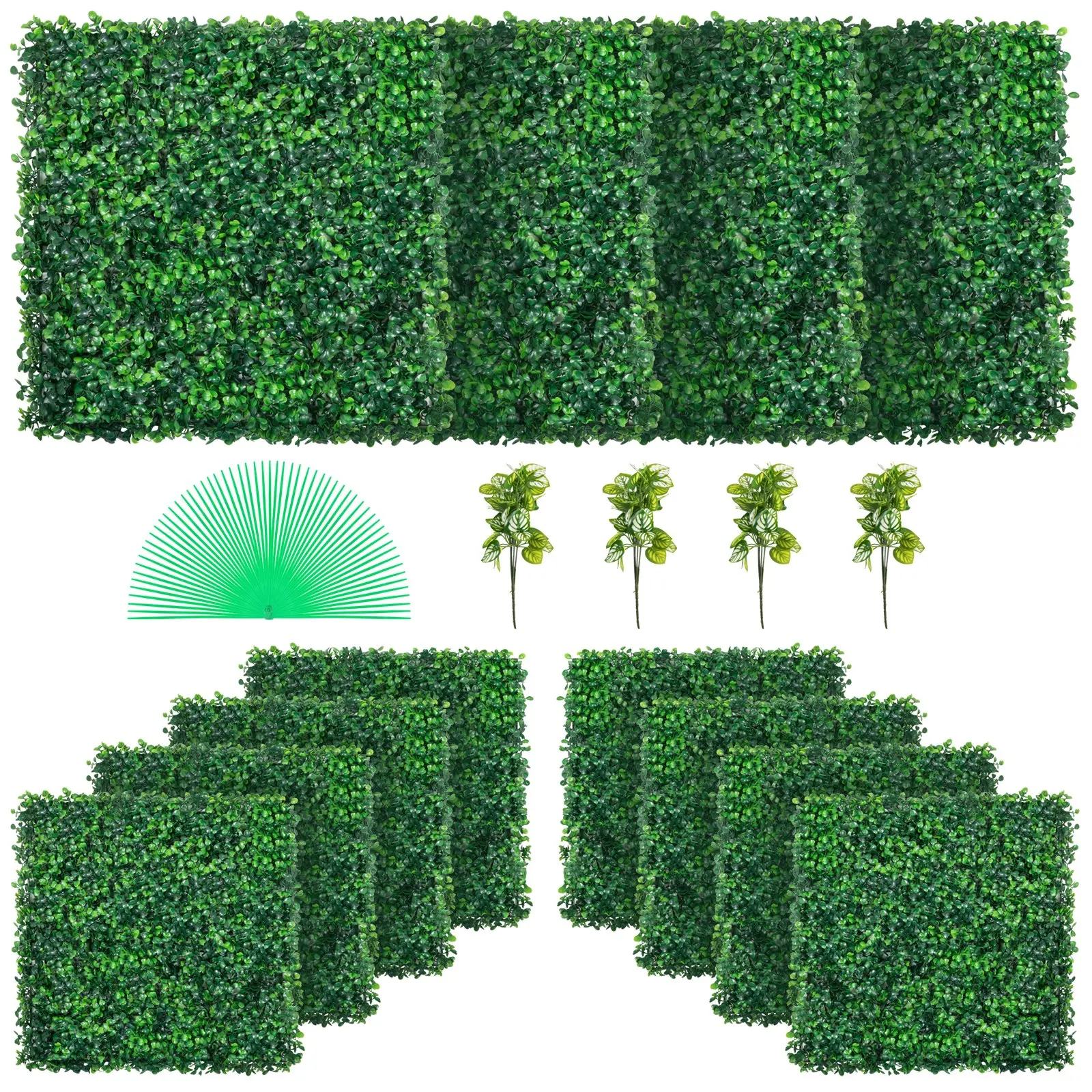 VEVOR Artificial Boxwood Hedge Wall Panels, PE Greenery Backdrop Panels in 10 x 10, 20 x 20 and 24 x 16 in, 17 Size and Pack Options from 1 to 48 Pieces