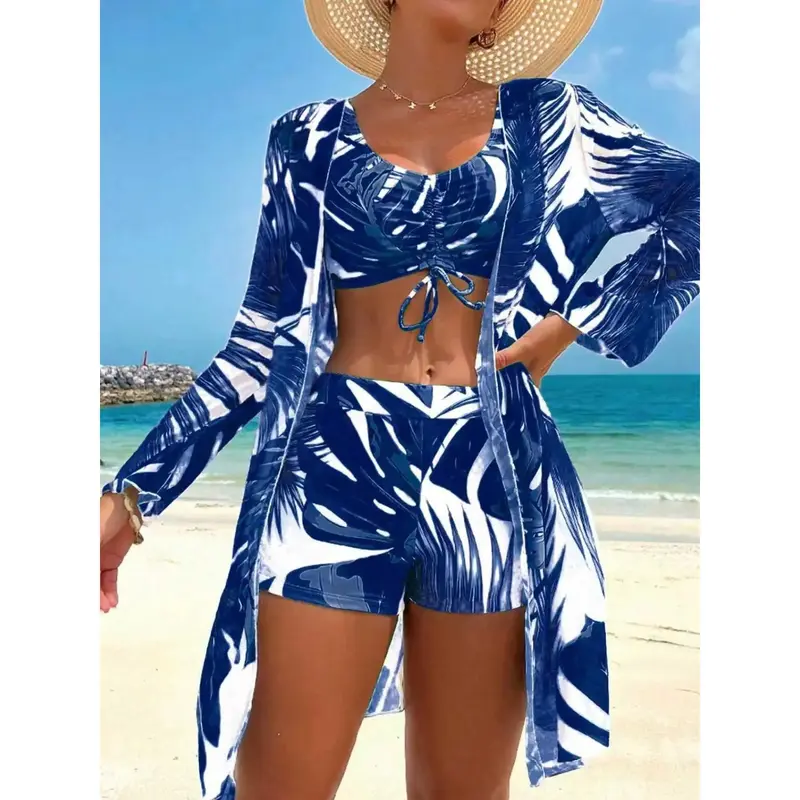Women's 3-Piece Rash Guard Swimsuit - UV-Protective Long Sleeve Modest Swimming Wear, European Style Full Coverage Swimsuit Women for Spring-Summer Beach Vacation