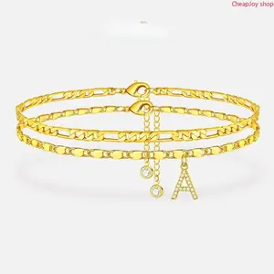 2026 Letter Layered Ankle Bracelets for Women Dainty Chain Initial Pendant Anklets Set Hypoallergenic A-Z Gifts for Girls Trendy Adjustable Size Waterproof Costume Accessories