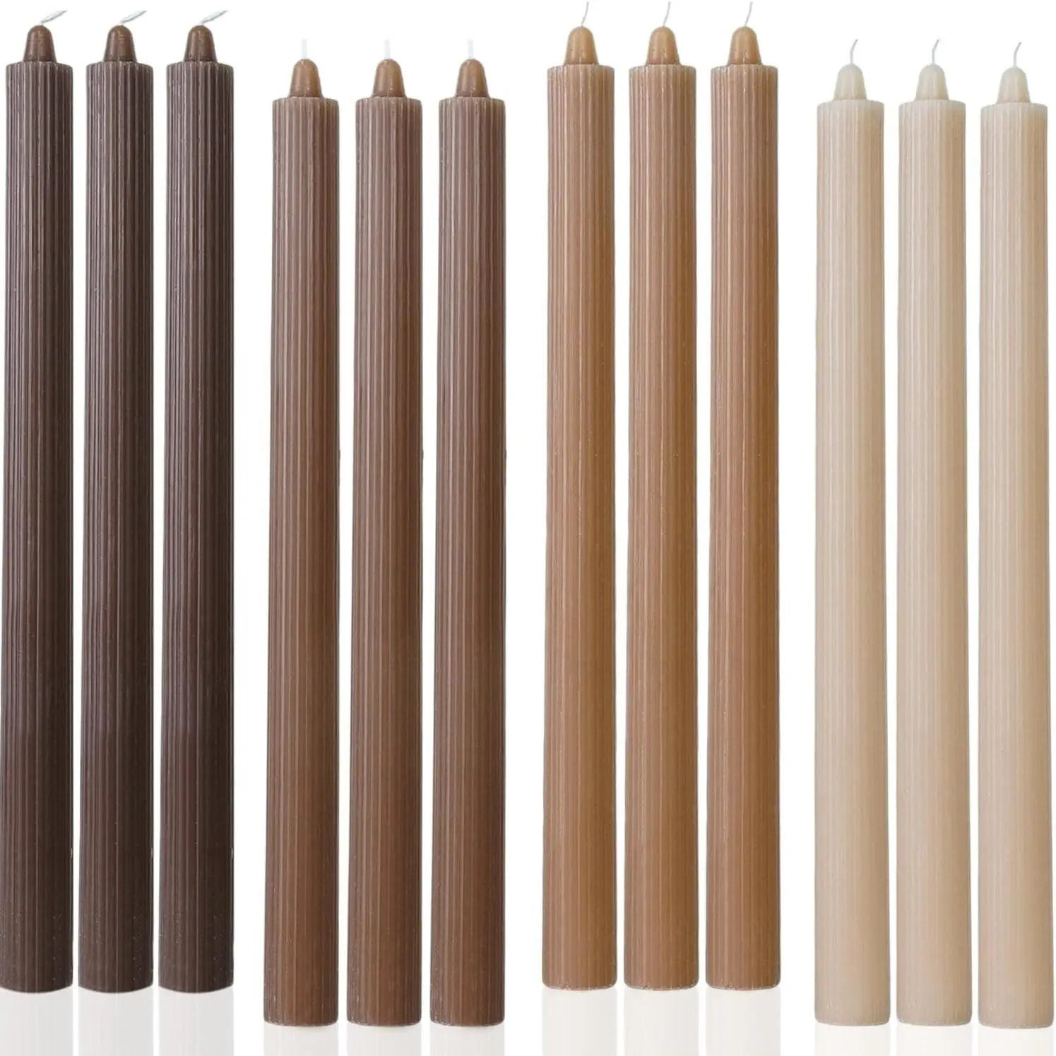 Brown Taper Candles 10.5 Inch Dripless Smokeless Unscented Long Burning Dinner Candles, Set of 12
