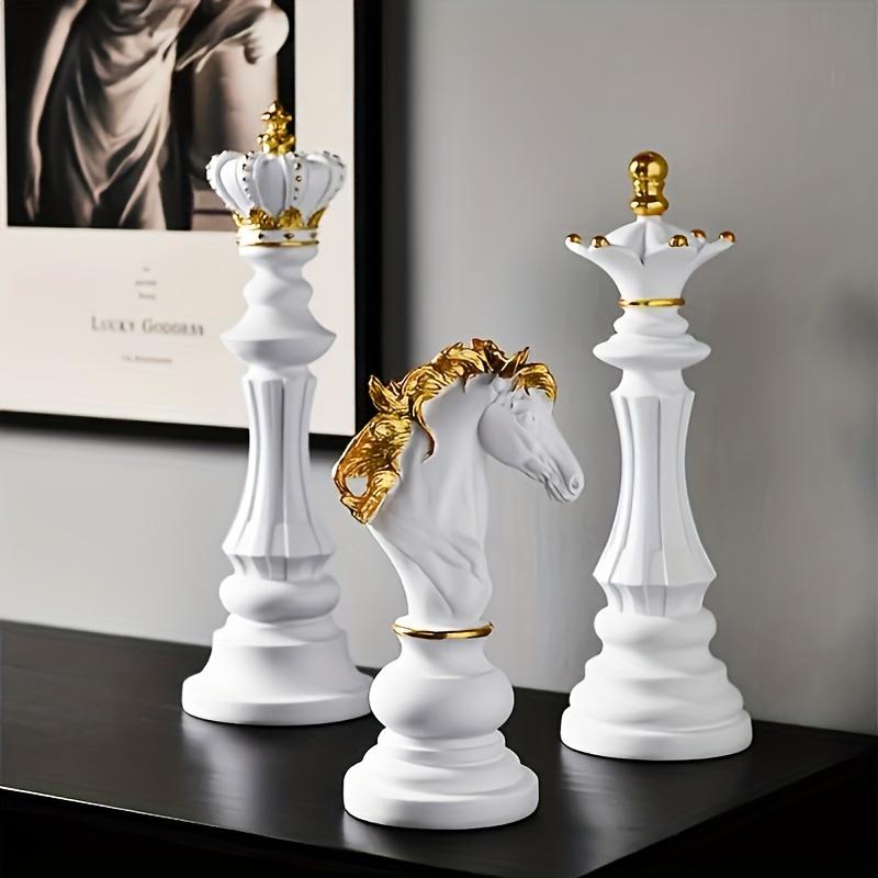Set of 3 Resin Vintage Chess-Inspired Figurines - Elegant Black Home Decor Statues with Regal Design, Durable Room & Table Decorations, Unique Gift Idea for Christmas, Fits Multiple Room Types - Decorative Collectible Pieces Ornaments