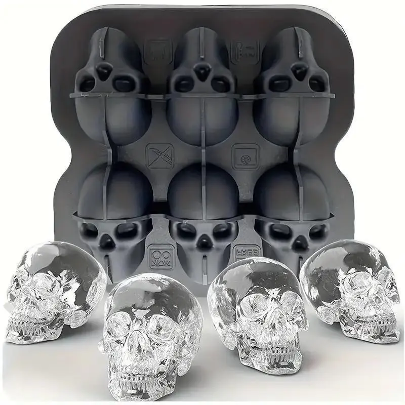 Skull Ice Cube Mold, Silicone BPA-Free Freezer Tray, Ice Cube Trays for Freezer, Kitchen Party DIY Soft Drink Coffee Soda Halloween Decor, Home Accessories