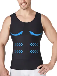 Men Tummy Control Compression Vest, Triangle Mesh Breathable Chest Double Layer Abdomen Slimming Body Shaper, Cool Lightweight Summer Undershirt Workout Sleeveless Activewear for Gym Sports Daily Casual Wear