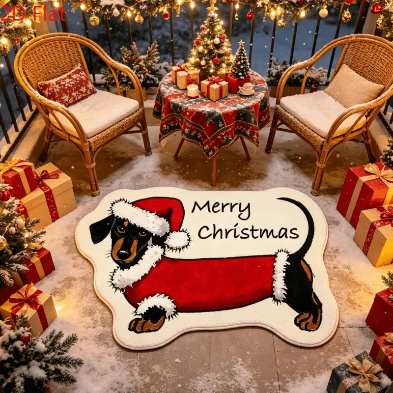 Christmas Style Dachshund Christmas Text Dog Pattern Bedroom Living Room Plush Shaped Carpet Cartoon Healing Wind Red Clothes Christmas Hat Black Brown Dachshund Entrance Balcony Non-Slip Carpet Christmas Dress Up Dachshund Garden Decoration Carpet
