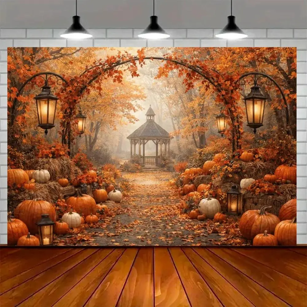 Tiktokshop Autumn Scenery Backdrop Pumpkin Turkey Maple Squirrel Thanksgiving Party Decoration Background Garden Wall Hanging Banner Props
