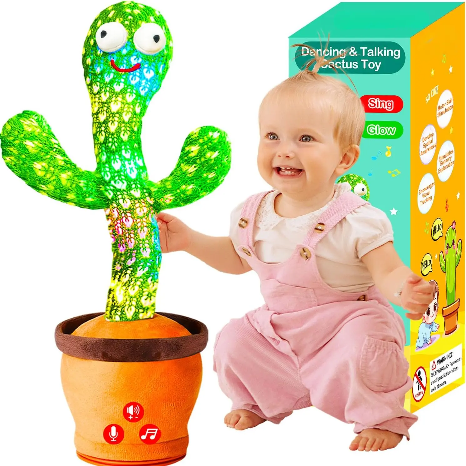 Baby Toys Interactive, Dancing Talking Cactus Toy Volume Adjustable, Singing Mimicking Repeating Recording, Funny Cactus Sings 50+ English Songs, Toys  Baby Toddler, 1 Year Old Gifts  Boys Girls