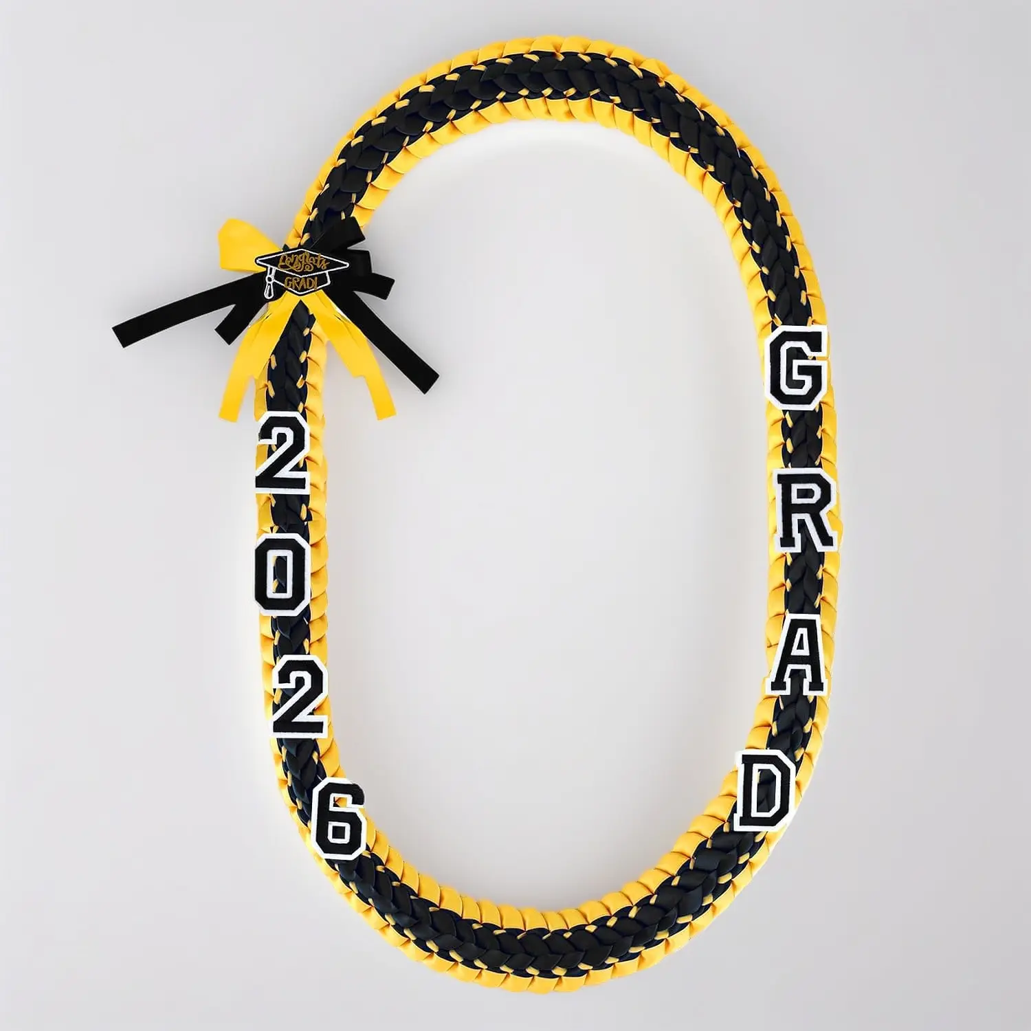 Class of 2026 Graduation Lei – Black & Gold Ribbon Necklace with Commemorative Pins, Perfect Gift for Women & Men, Graduation Day Accessory for Bachelor, Master or PhD Ceremonies