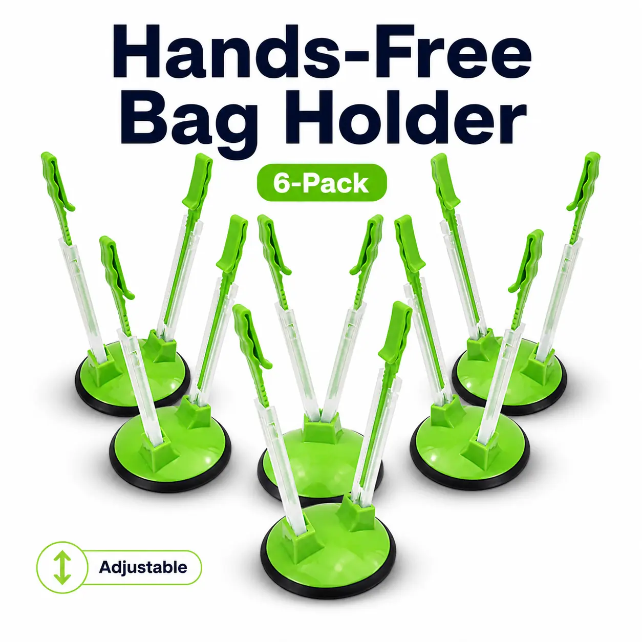 Adjustable Gallon Bag Holder Stand, Hands-Free Rack for Plastic Freezer Bags, 6-Pack for Kitchen Food Prep and Storage Organization, Bag Filling Helper for Meal Prep