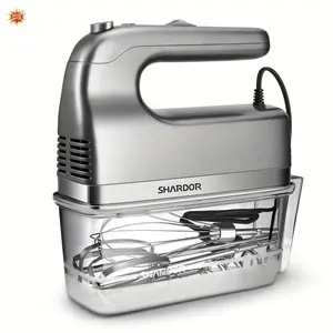 Electric Hand Mixer with Storage Case, 5 Speed Turbo Hand Blender with 5 Accessories for Baking and Cooking, Silver