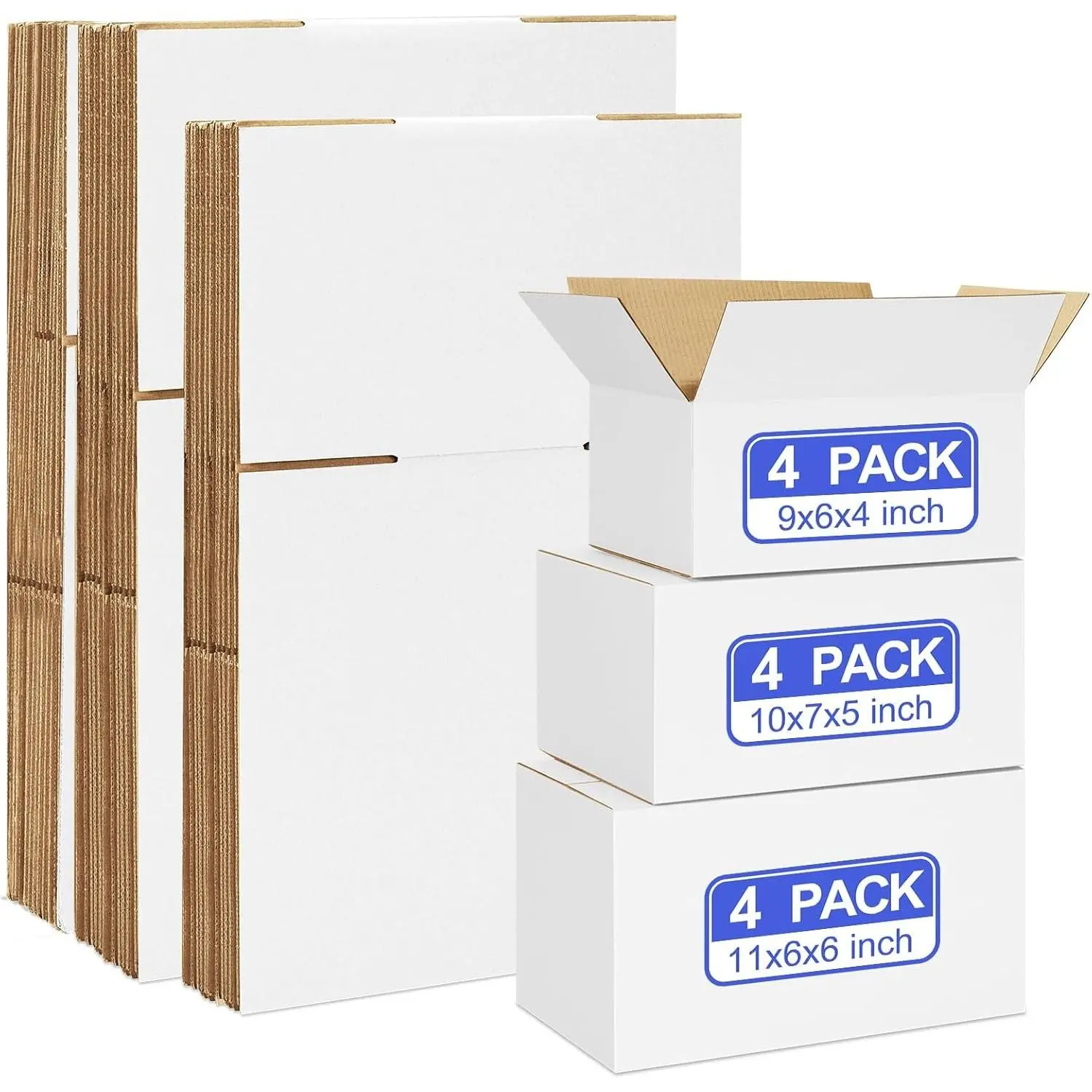 12 Pack Small Shipping Boxes Assorted Sizes, White Corrugated Box Mailers, 9x6x4 & 10x7x5 & 11x6x6 4 PCS Each Small Boxes, Cardboard Boxes for Packaging Small Business, Mailing