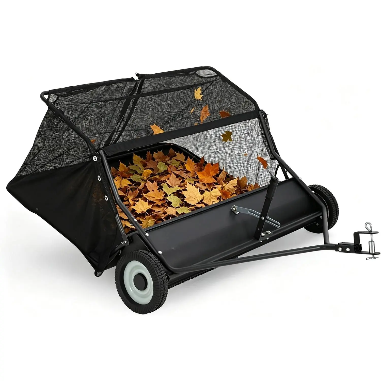 Garvee Heavy-Duty Tow-Behind Lawn Sweeper - 42–50" Sweeping Path, 21–26 cu ft Carrier, Adjustable Brush Height, Easy Dump Lever, Pull-Behind Leaf & Grass Collector for Lawn Tractor