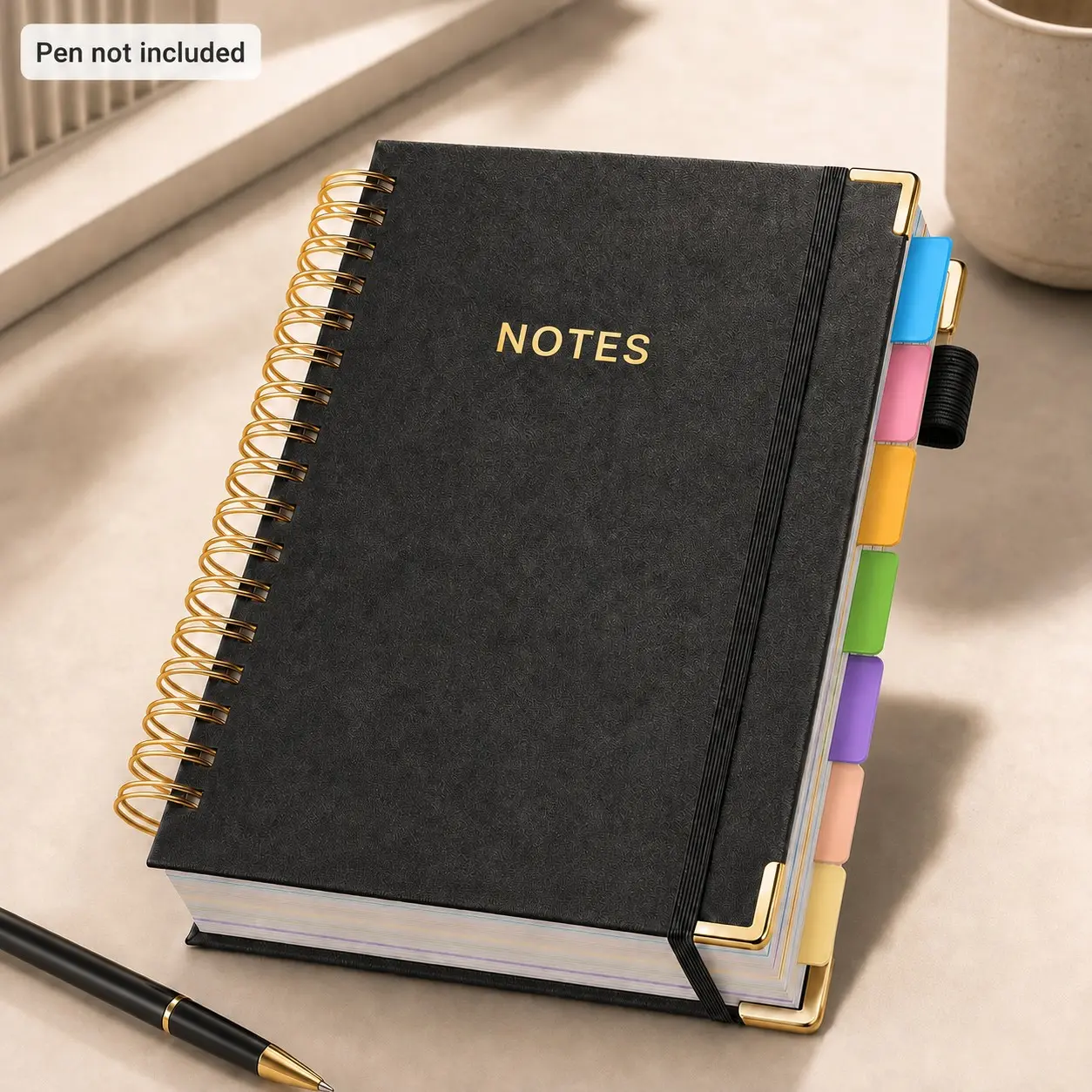 2026 Hardcover Spiral Notebook, 300 Pages, Leather, 5-Subject, 8x10 Inch, Removable Dividers, for Work, School, Travel, Study