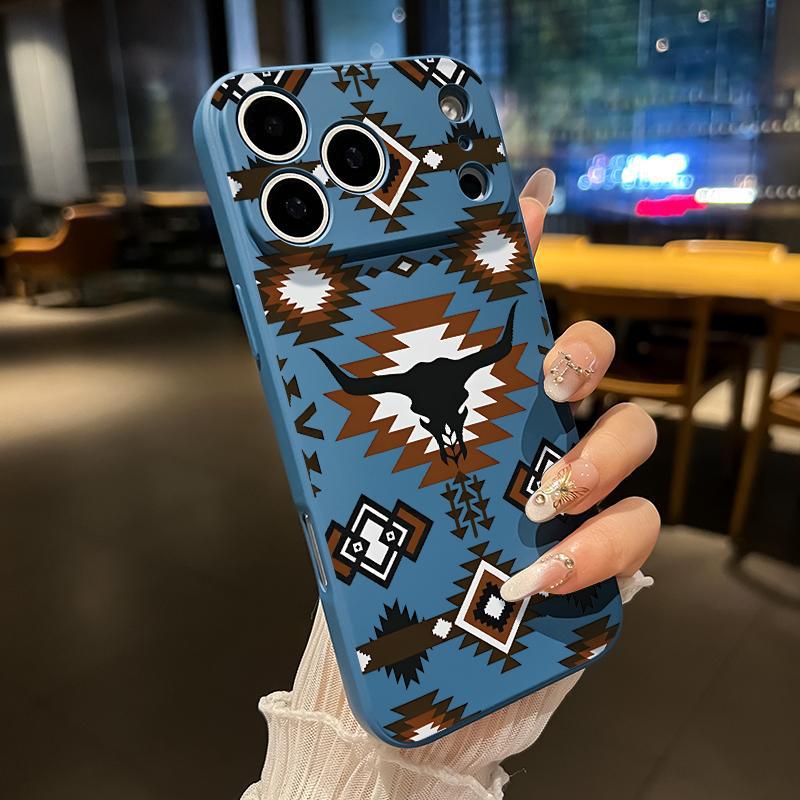 Retro Western Cowboy Pattern Straight Edge Phone Case for iPhone 17 15 16 14 Pro Max 13 12 11 XR XS Plus Air E Shockproof Full Camera Protection Durable Slim Liquid Silicone Cover Smartphone Casing.HM29
