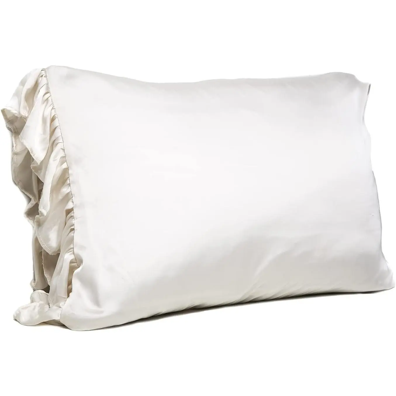 Sleep + Spa Pillowcase for Hair and Skin with Zipper Closure and Ruffle Trim Goodnight Gorgeous, Standard Size,