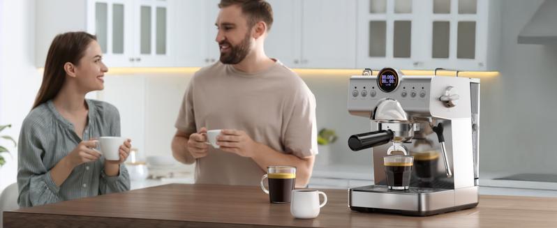 Kismile Espresso Machine with Cold Brew, Professional Espresso Maker with Milk Frother Steam Wand for Latte & Cappuccino, Espresso Coffee Machine with LED Display for Home Use(Stainless Steel)