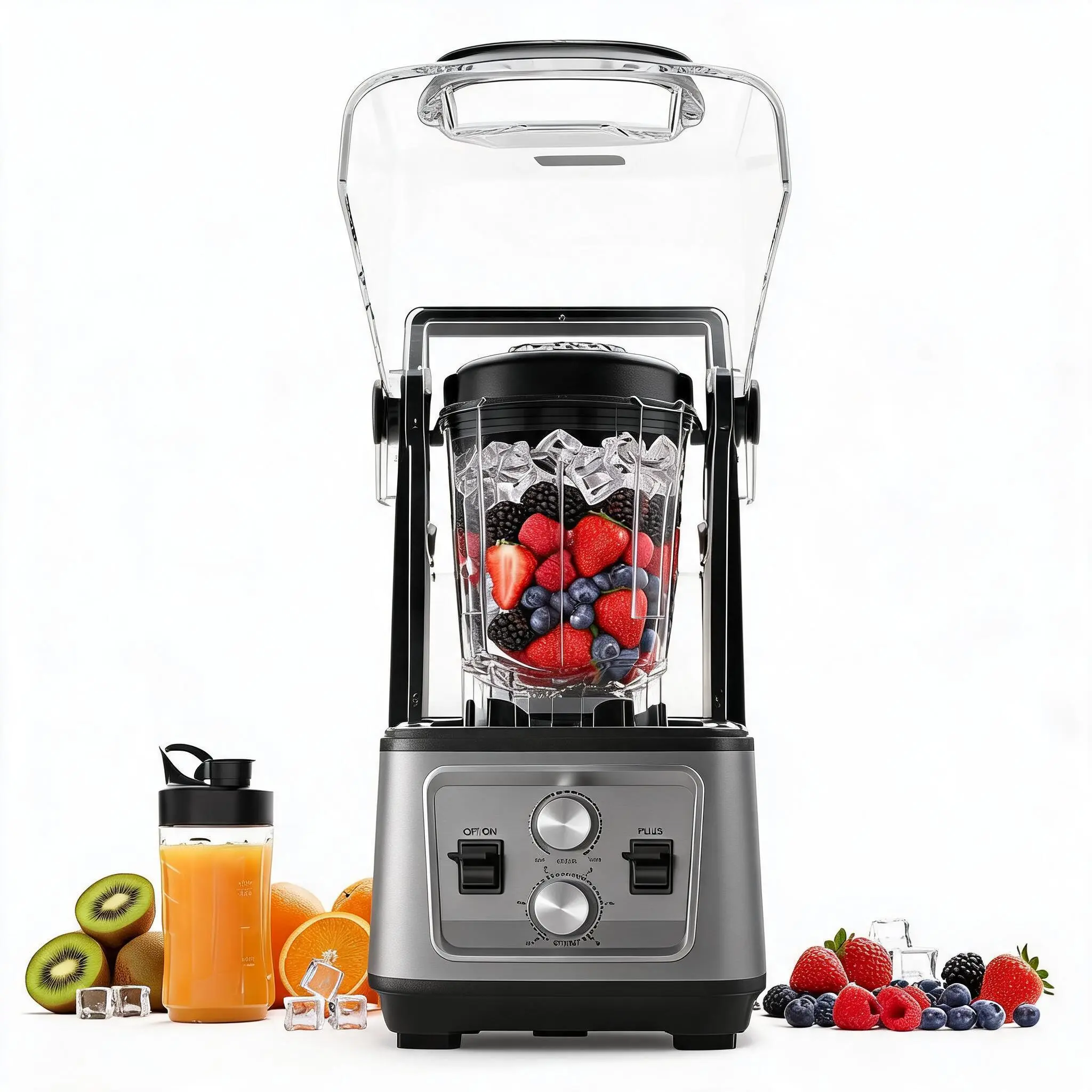 Commercial Countertop Blender - 1400W Quiet High-Power Blender - Large Glass Jar, Adjustable Speed, Ice Crushing - Easy to Clean
