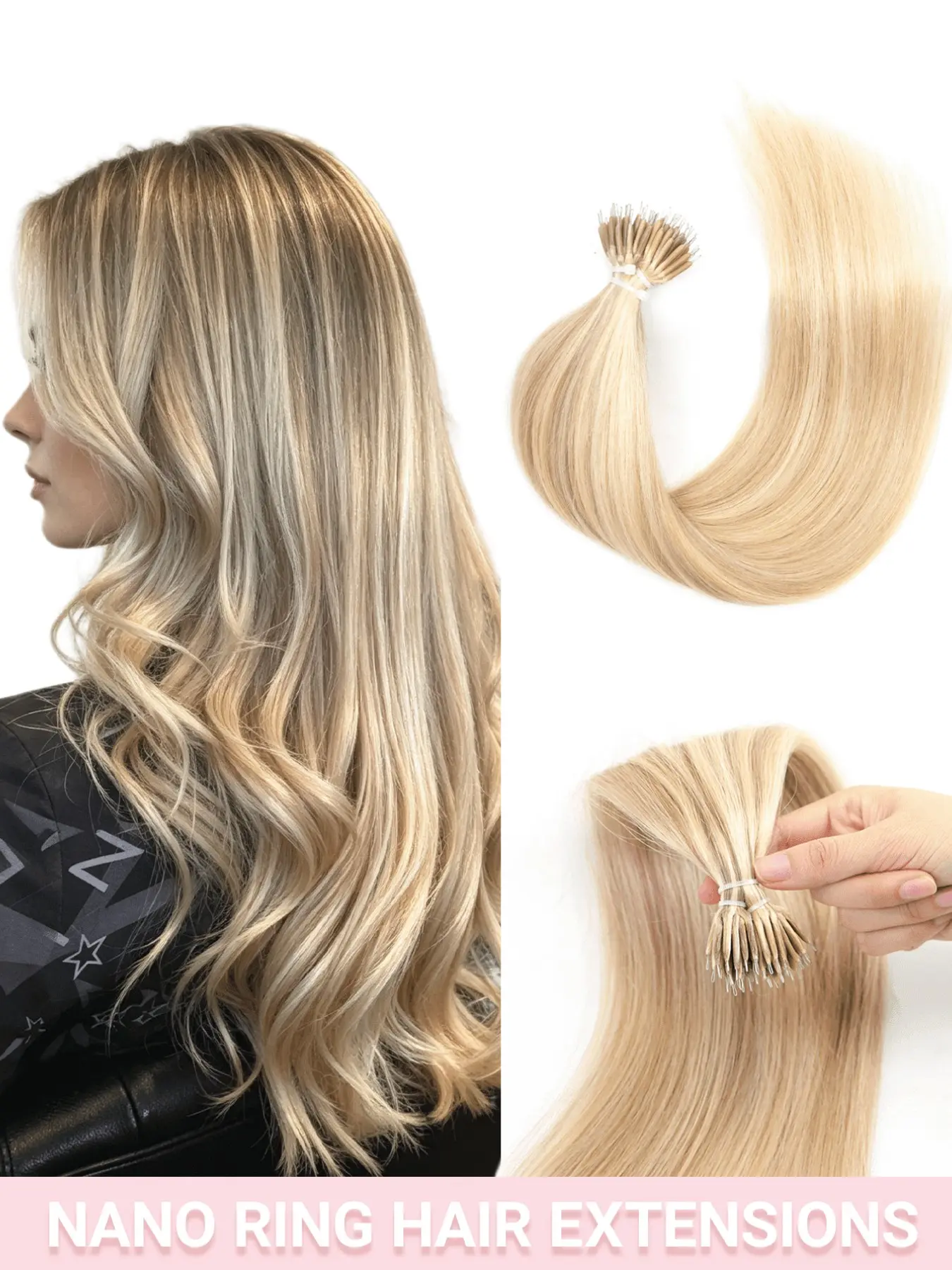 Nano Ring Hair Extensions Human Hair Invisible Nano Ring Hair Extensions Straight Nano Beads Extensions Microbead Hair Extensions 50S By Cold Fusion to Add Volume Festival Concert Accessories Summer Travel Holiday Essentials