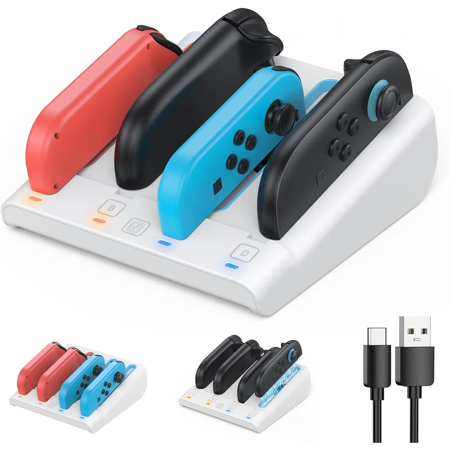 [ 1/2 Compatible]  8-in-1  Dock for   2 & 1/OLED for Joy-Con 2, -Direction   Controller Charger Station Stand for Joycon 2/Joycon 1 (White)
