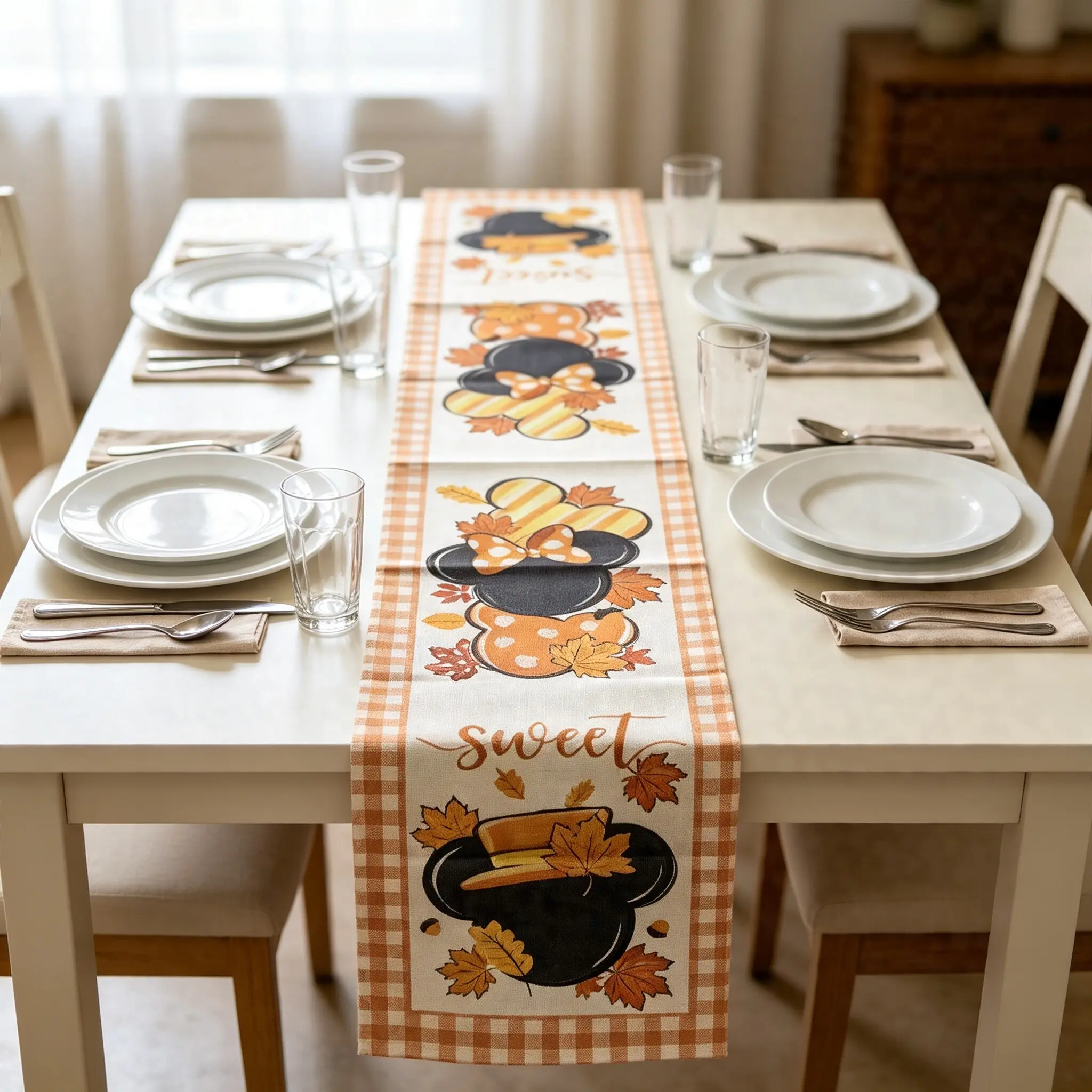 Autumn Table Runner, Thanksgiving Placemat, Maple Leaf Print, Decorative Fabric Tablecloth, Kitchen, Party, Home Decoration
