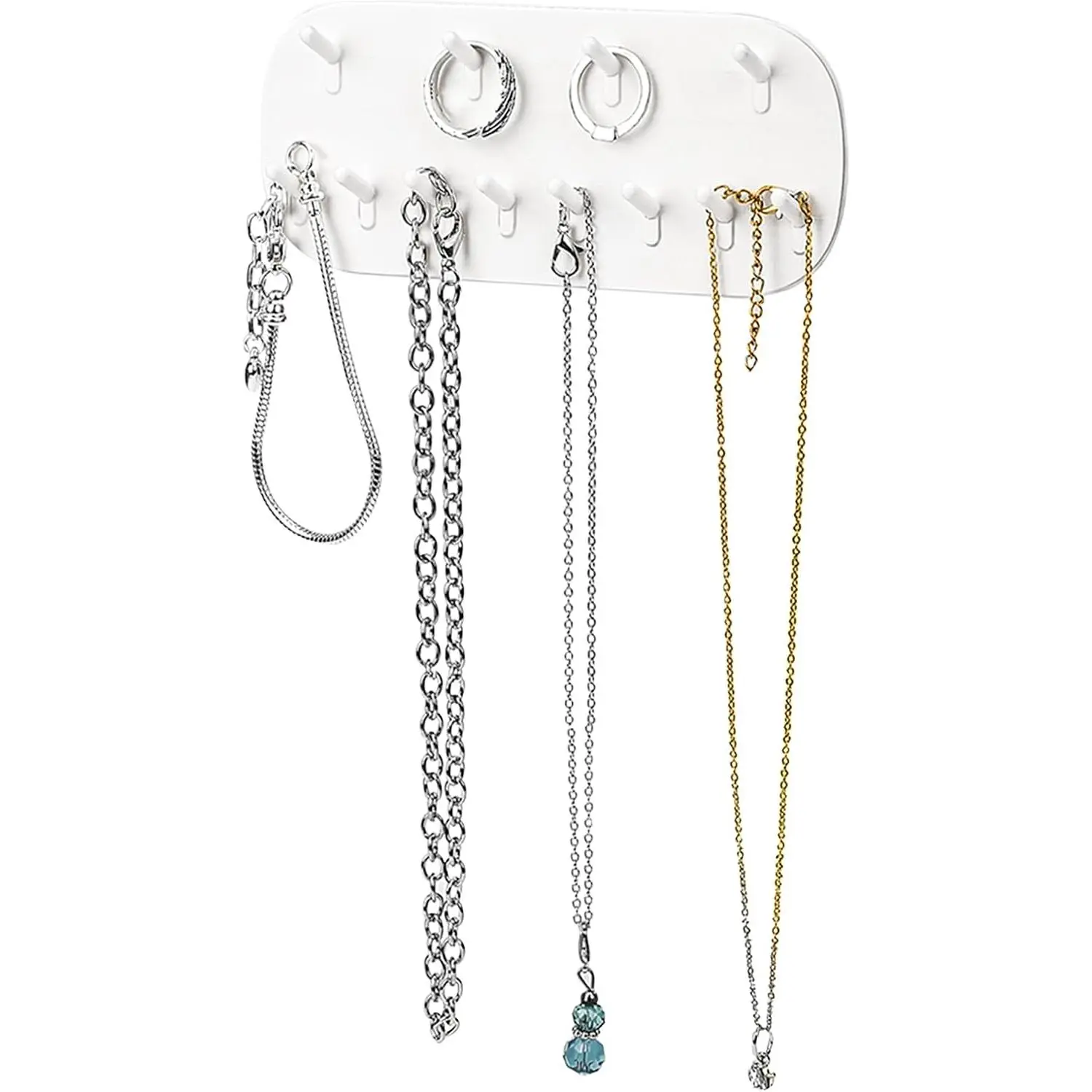 Necklace Holder Wall Mounted,  Necklace Holder Necklace Organizer Adhesive Plastic Necklaces Hanger with 6  Hooks for Necklaces, Bracelets, Earrings, , White