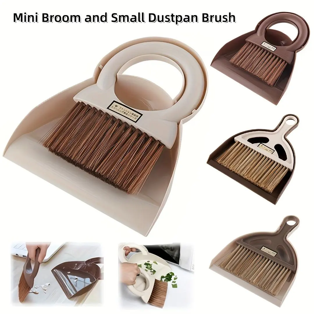Compact Mini Handheld Broom And Dustpan Set - Versatile Mini Cleaning Broom with a Plastic Handle, Portable for Quick Cleaning, Ideal for Home, Bathroom, Kitchen Countertops, Suitable for Desks, Keyboards, Cars, And Pet Cleaning