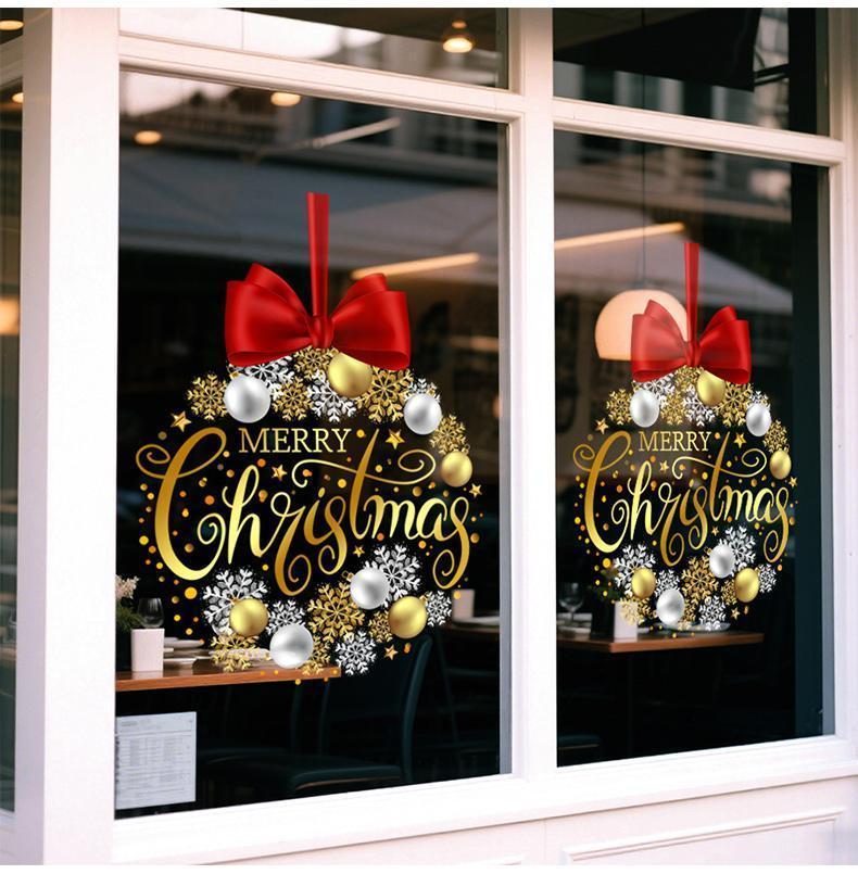 1 Piece of 45Cm*60Cm Christmas Decoration Sticker, Christmas Window Sticker, Containing Bow, Snowflake, and Merry Christmas Element Pattern, Suitable for Door Decoration of Homes, Schools, Restaurants, Coffee Shops, Etc